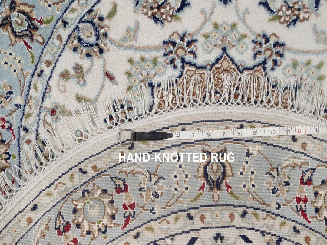 3'3" x 3'3" New Hand Knotted Ivory Wool & Silk Round Oriental Rug - MOA10292475
