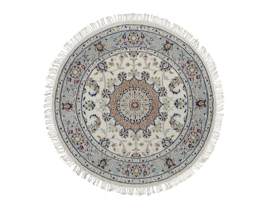 3'3" x 3'4" New Hand Knotted Ivory Wool & Silk Round Oriental Rug - MOA10292476