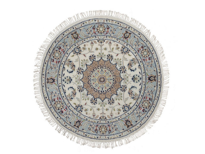 3'3" x 3'4" New Hand Knotted Ivory Wool & Silk Round Oriental Rug - MOA10292476