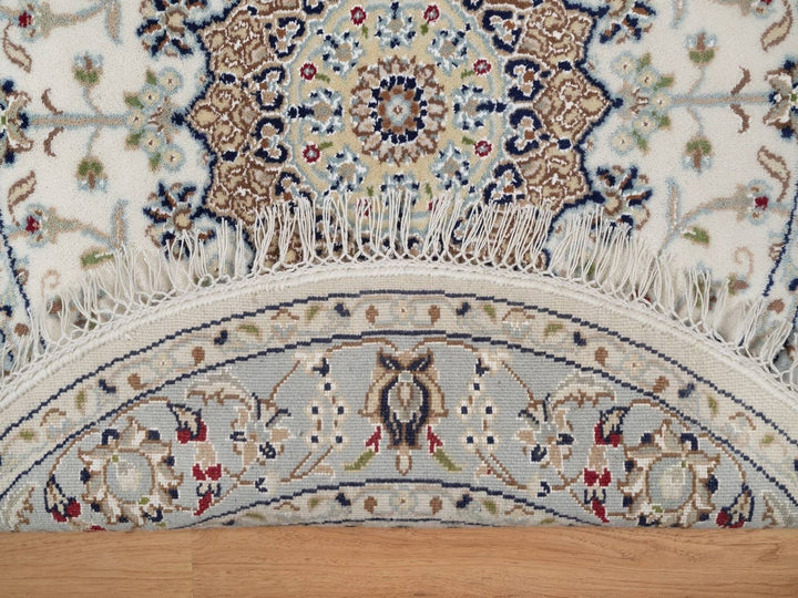 3'3" x 3'4" New Hand Knotted Ivory Wool & Silk Round Oriental Rug - MOA10292476
