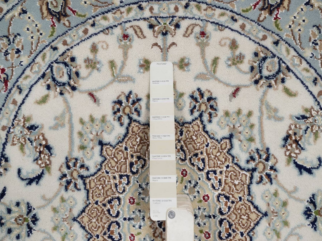 3'3" x 3'4" New Hand Knotted Ivory Wool & Silk Round Oriental Rug - MOA10292476