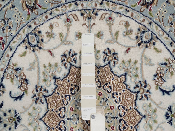 3'3" x 3'4" New Hand Knotted Ivory Wool & Silk Round Oriental Rug - MOA10292476