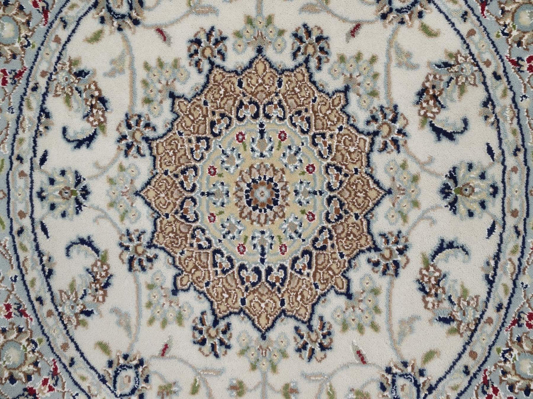 3'3" x 3'4" New Hand Knotted Ivory Wool & Silk Round Oriental Rug - MOA10292476