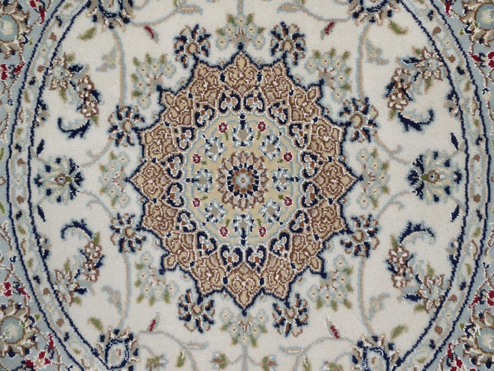 3'3" x 3'4" New Hand Knotted Ivory Wool & Silk Round Oriental Rug - MOA10292476