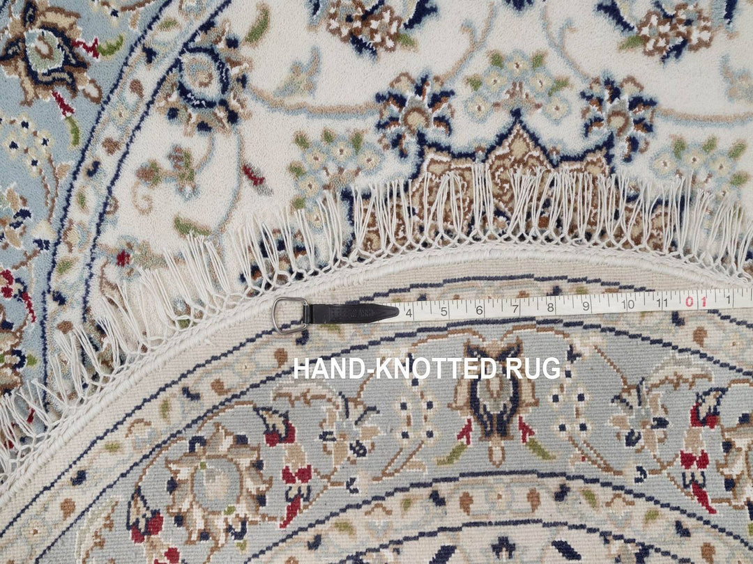 3'3" x 3'4" New Hand Knotted Ivory Wool & Silk Round Oriental Rug - MOA10292476
