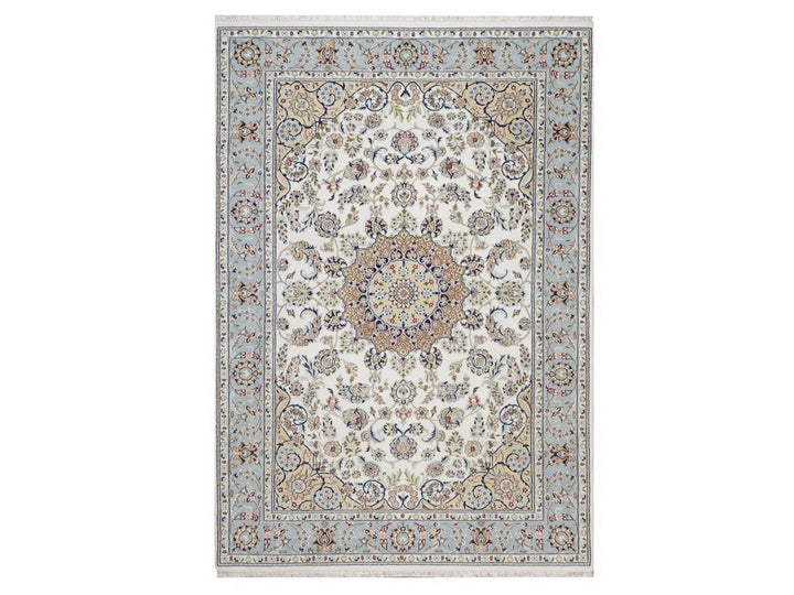 6'3" x 9'2" New Hand Knotted Ivory Wool & Silk Rectangle Oriental Rug - MOA10292477