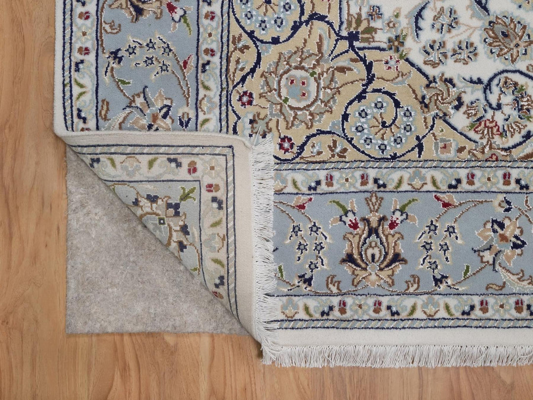 6'3" x 9'2" New Hand Knotted Ivory Wool & Silk Rectangle Oriental Rug - MOA10292477