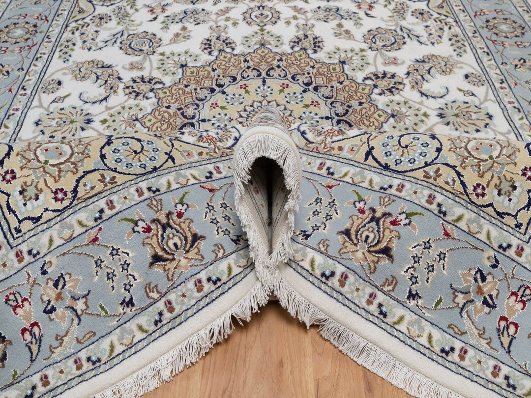 6'3" x 9'2" New Hand Knotted Ivory Wool & Silk Rectangle Oriental Rug - MOA10292477