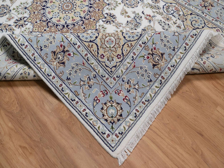 6'3" x 9'2" New Hand Knotted Ivory Wool & Silk Rectangle Oriental Rug - MOA10292477
