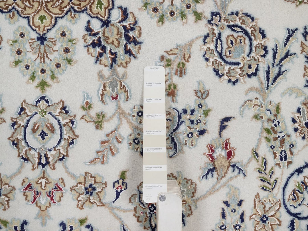 6'3" x 9'2" New Hand Knotted Ivory Wool & Silk Rectangle Oriental Rug - MOA10292477
