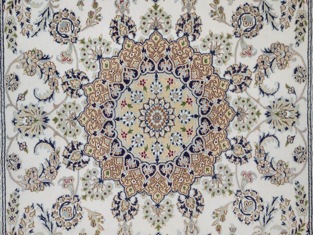 6'3" x 9'2" New Hand Knotted Ivory Wool & Silk Rectangle Oriental Rug - MOA10292477
