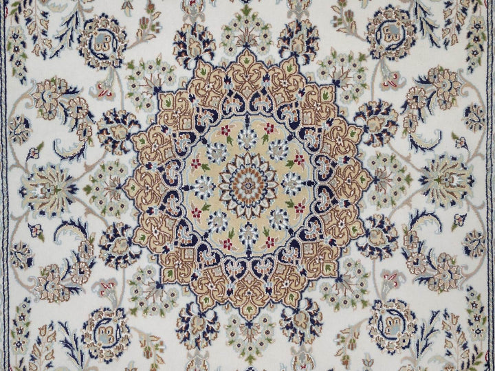 6'3" x 9'2" New Hand Knotted Ivory Wool & Silk Rectangle Oriental Rug - MOA10292477