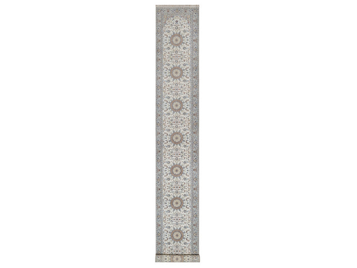 2'9" x 18'4" New Hand Knotted Ivory Wool & Silk Runner Oriental Rug - MOA10292478