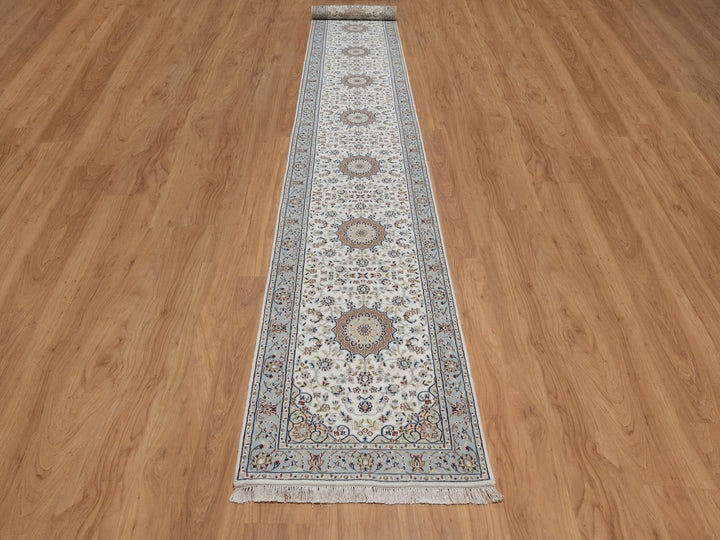 2'9" x 18'4" New Hand Knotted Ivory Wool & Silk Runner Oriental Rug - MOA10292478