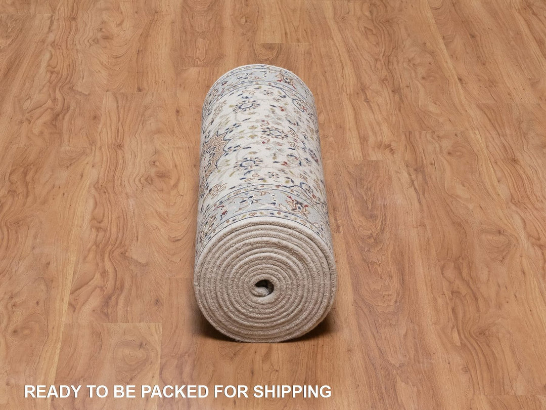 2'9" x 18'4" New Hand Knotted Ivory Wool & Silk Runner Oriental Rug - MOA10292478