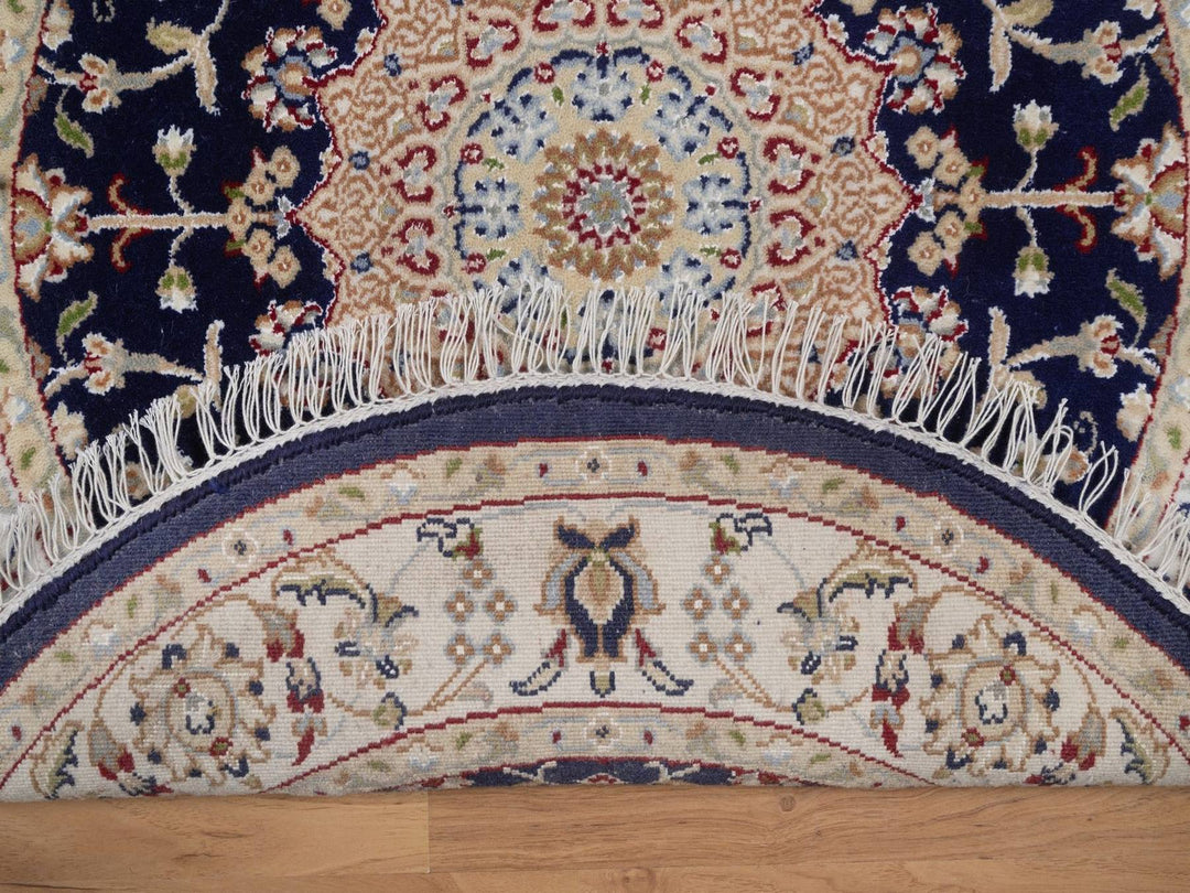 3'3" x 3'3" New Hand Knotted Blue Wool & Silk Round Oriental Rug - MOA10292479