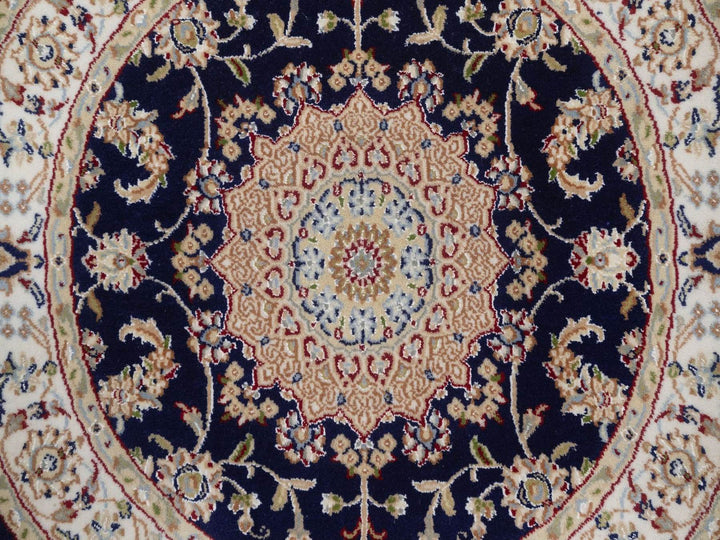 3'3" x 3'3" New Hand Knotted Blue Wool & Silk Round Oriental Rug - MOA10292479