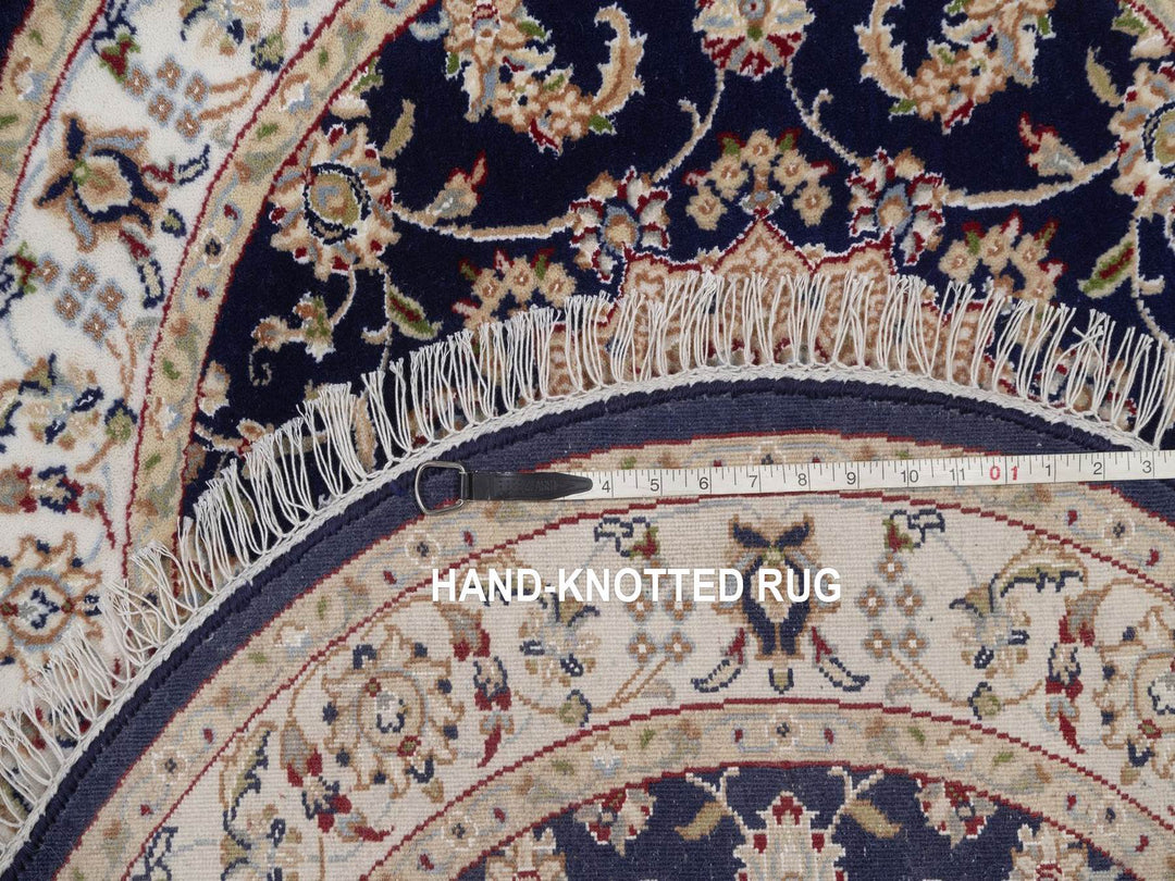 3'3" x 3'3" New Hand Knotted Blue Wool & Silk Round Oriental Rug - MOA10292479