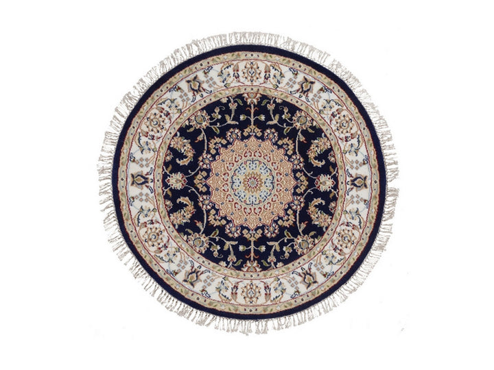 3'2" x 3'2" New Hand Knotted Blue Wool & Silk Round Oriental Rug - MOA10292480