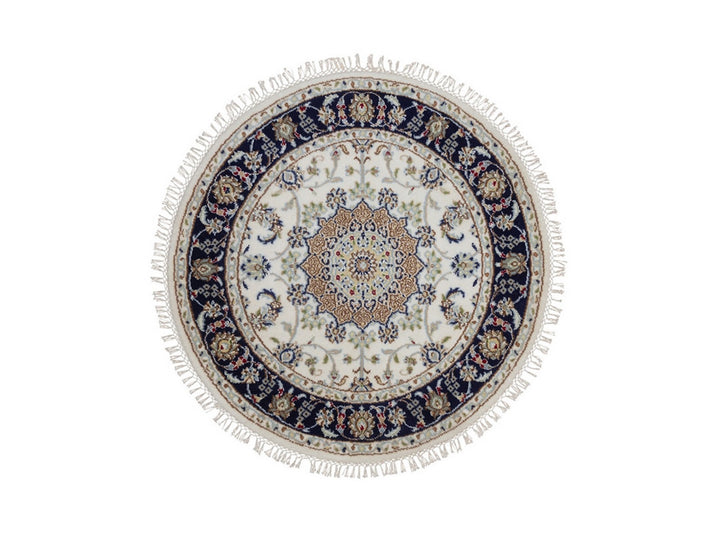 3'2" x 3'2" New Hand Knotted Ivory Wool & Silk Round Oriental Rug - MOA10292481