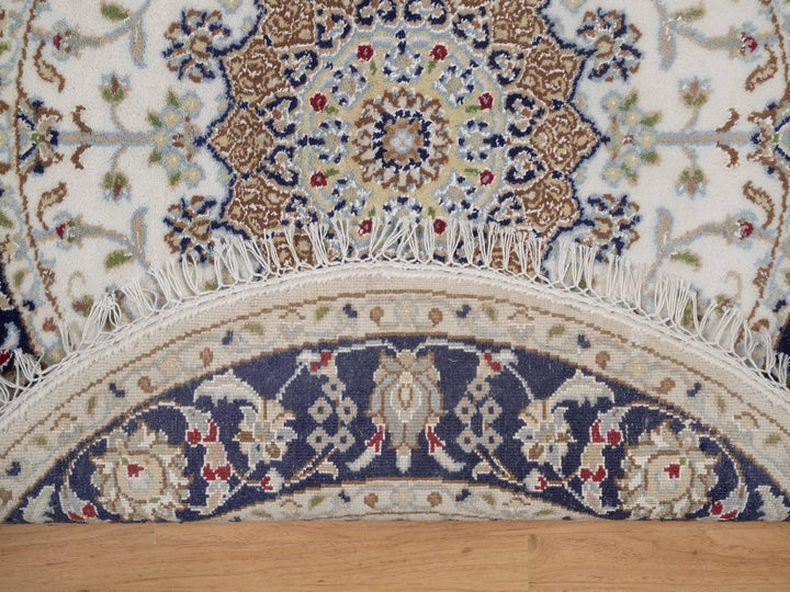 3'2" x 3'2" New Hand Knotted Ivory Wool & Silk Round Oriental Rug - MOA10292481