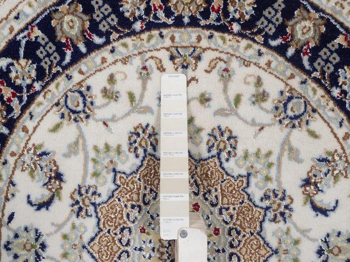 3'2" x 3'2" New Hand Knotted Ivory Wool & Silk Round Oriental Rug - MOA10292481
