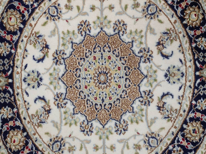 3'2" x 3'2" New Hand Knotted Ivory Wool & Silk Round Oriental Rug - MOA10292481