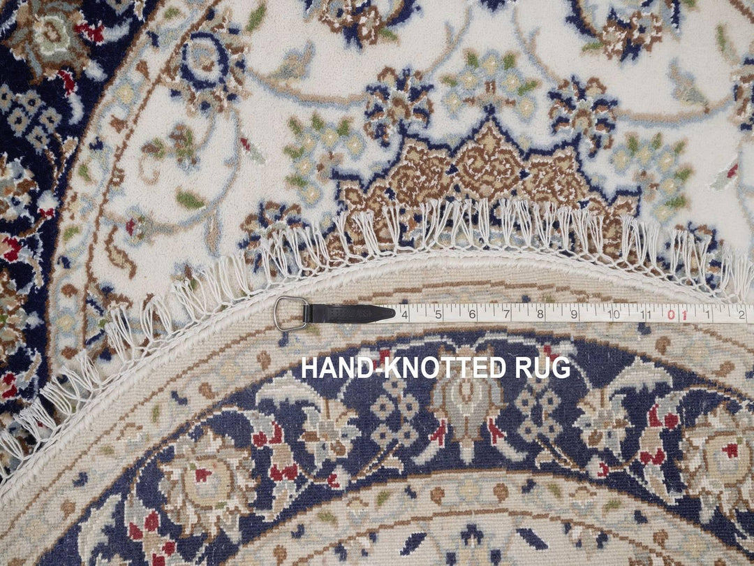 3'2" x 3'2" New Hand Knotted Ivory Wool & Silk Round Oriental Rug - MOA10292481