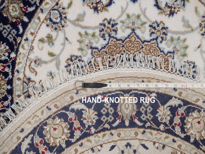 3'2" x 3'2" New Hand Knotted Ivory Wool & Silk Round Oriental Rug - MOA10292481