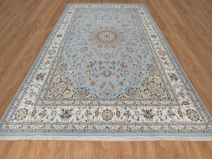9'9" x 14'2" New Hand Knotted Blue Wool & Silk Rectangle Oriental Rug - MOA10292482