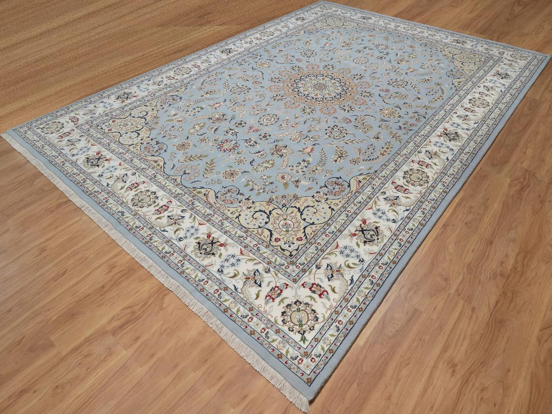 9'9" x 14'2" New Hand Knotted Blue Wool & Silk Rectangle Oriental Rug - MOA10292482