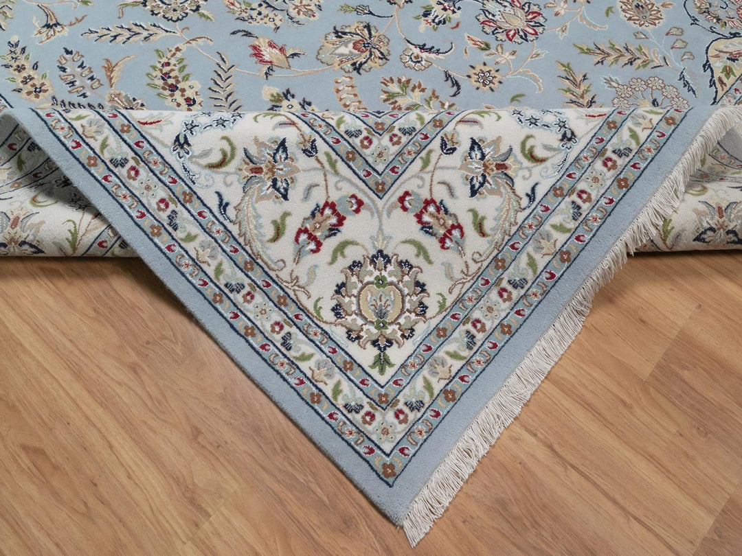 9'9" x 14'2" New Hand Knotted Blue Wool & Silk Rectangle Oriental Rug - MOA10292482