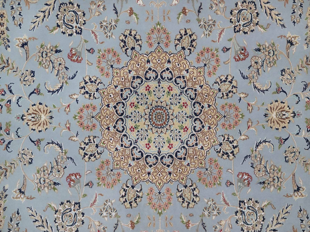 9'9" x 14'2" New Hand Knotted Blue Wool & Silk Rectangle Oriental Rug - MOA10292482