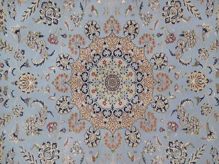 9'9" x 14'2" New Hand Knotted Blue Wool & Silk Rectangle Oriental Rug - MOA10292482