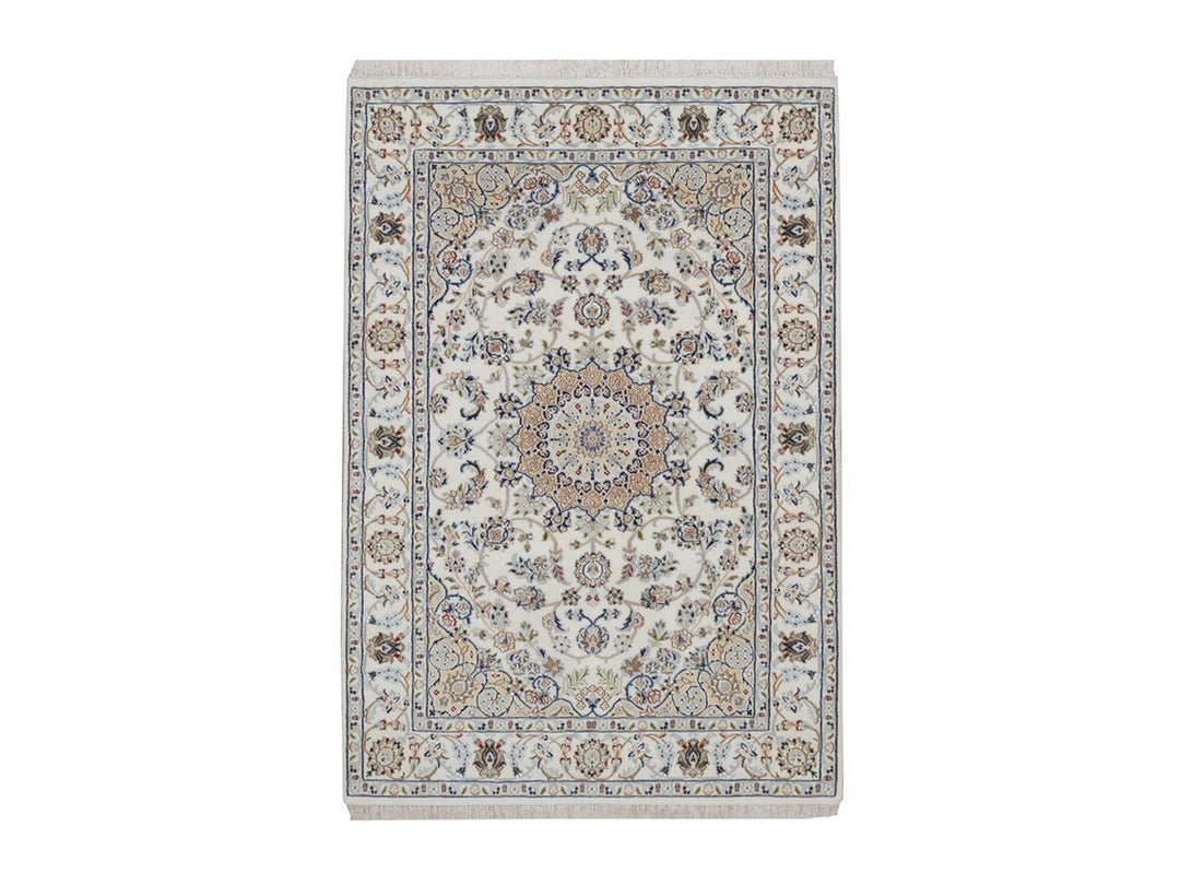 4'2" x 6'2" New Hand Knotted Ivory Wool & Silk Rectangle Oriental Rug - MOA10292483