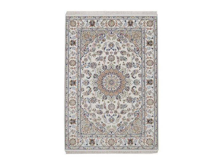 4'2" x 6'2" New Hand Knotted Ivory Wool & Silk Rectangle Oriental Rug - MOA10292483