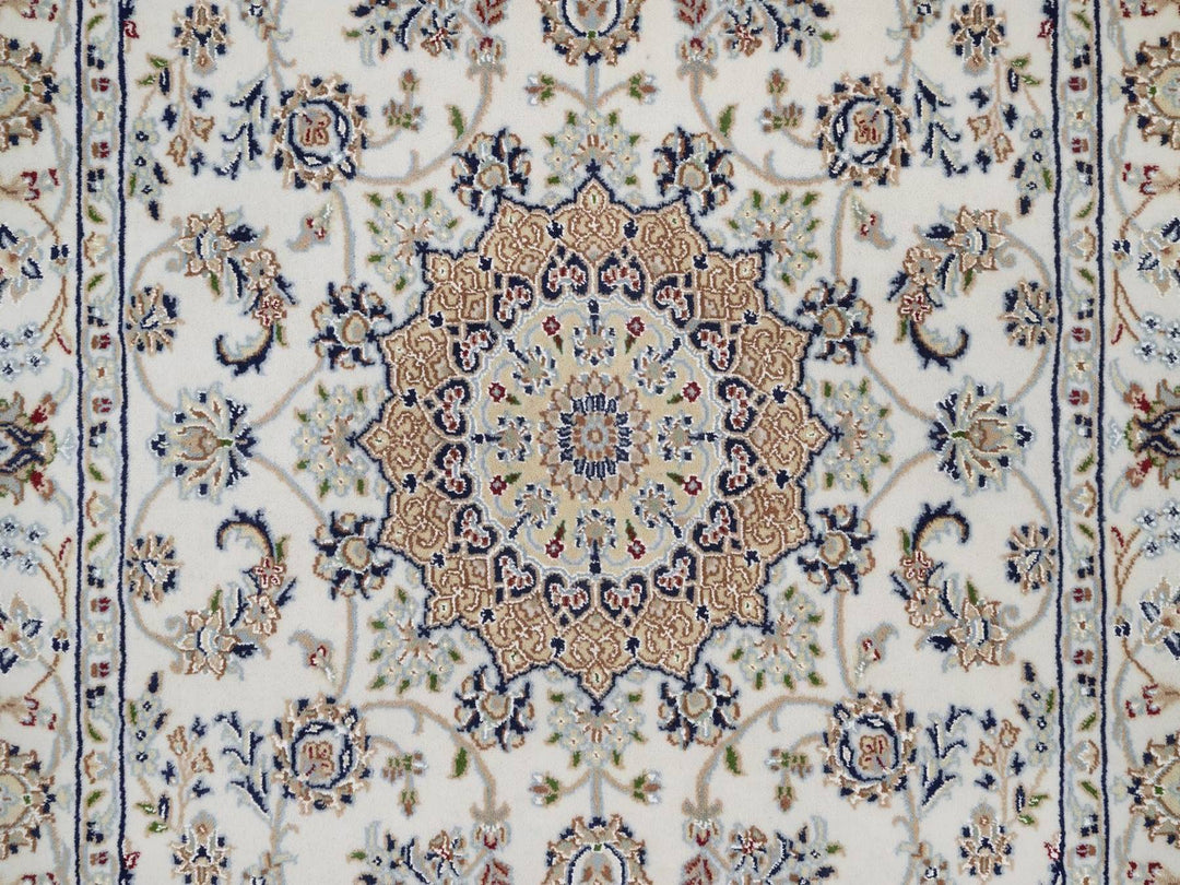 4'2" x 6'2" New Hand Knotted Ivory Wool & Silk Rectangle Oriental Rug - MOA10292483