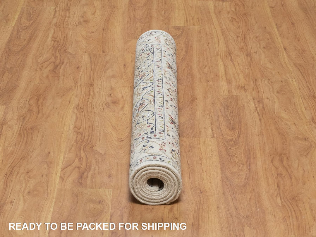 4'2" x 6'2" New Hand Knotted Ivory Wool & Silk Rectangle Oriental Rug - MOA10292483