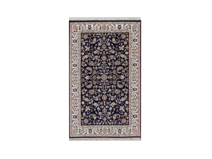 3'2" x 5'1" New Hand Knotted Blue Wool & Silk Rectangle Oriental Rug - MOA10292484