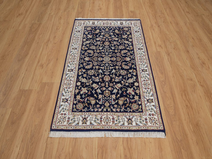 3'2" x 5'1" New Hand Knotted Blue Wool & Silk Rectangle Oriental Rug - MOA10292484