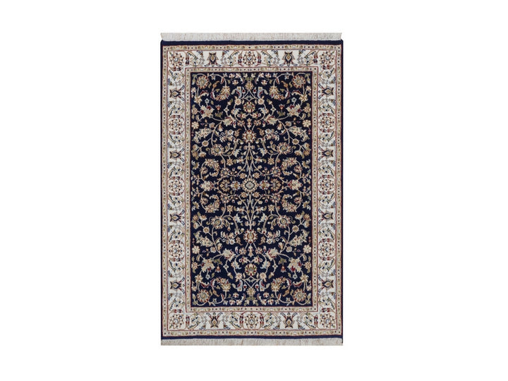 3'2" x 5'1" New Hand Knotted Blue Wool & Silk Rectangle Oriental Rug - MOA10292485