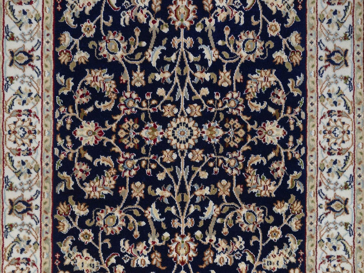 3'2" x 5'1" New Hand Knotted Blue Wool & Silk Rectangle Oriental Rug - MOA10292485
