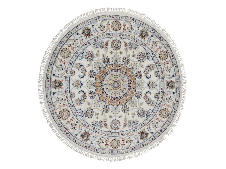 4'1" x 4'1" New Hand Knotted Ivory Wool & Silk Round Oriental Rug - MOA10292486