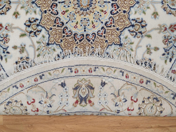 4'1" x 4'1" New Hand Knotted Ivory Wool & Silk Round Oriental Rug - MOA10292486