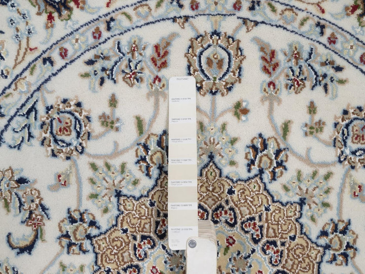 4'1" x 4'1" New Hand Knotted Ivory Wool & Silk Round Oriental Rug - MOA10292486