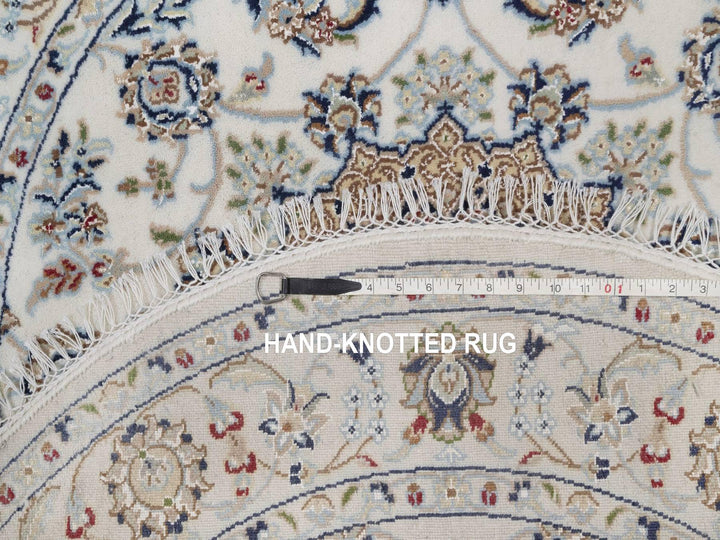 4'1" x 4'1" New Hand Knotted Ivory Wool & Silk Round Oriental Rug - MOA10292486