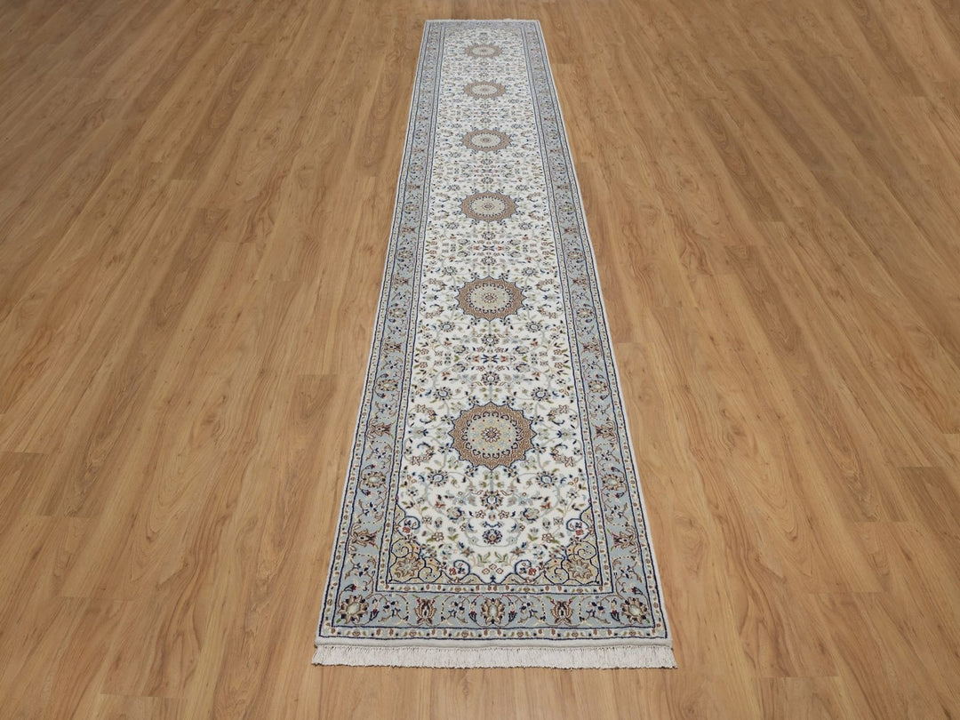 2'9" x 14'5" New Hand Knotted Ivory Wool & Silk Runner Oriental Rug - MOA10292488