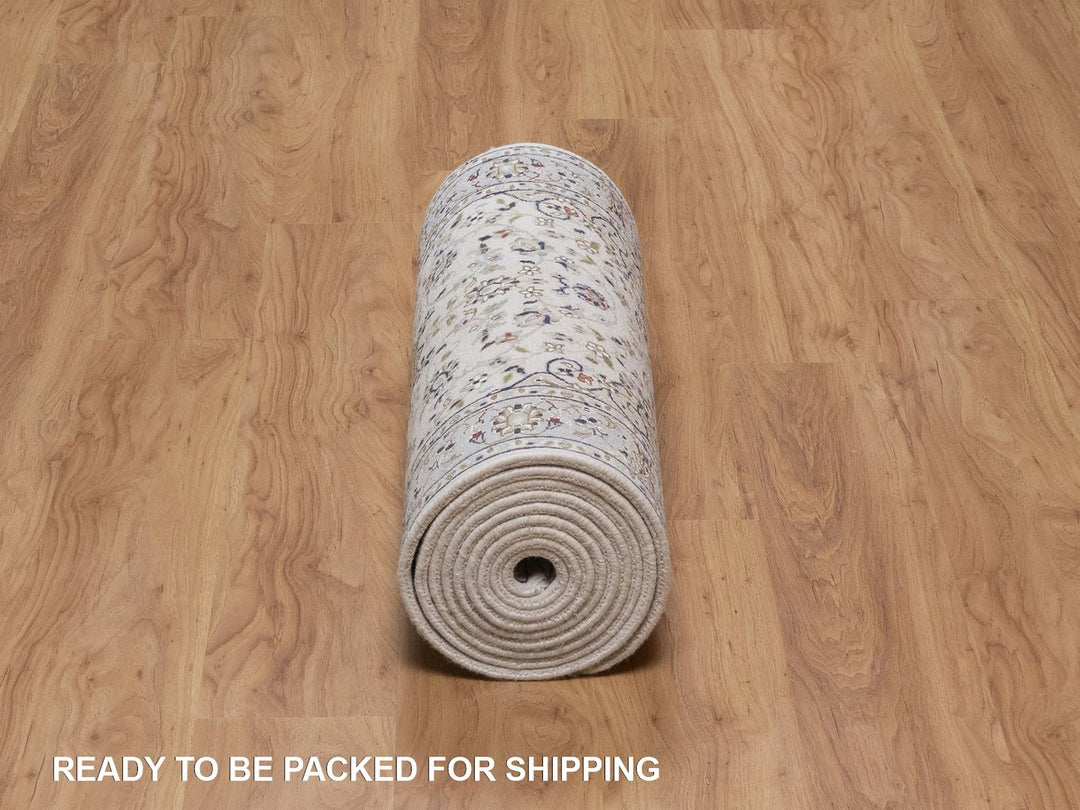 2'9" x 14'5" New Hand Knotted Ivory Wool & Silk Runner Oriental Rug - MOA10292488