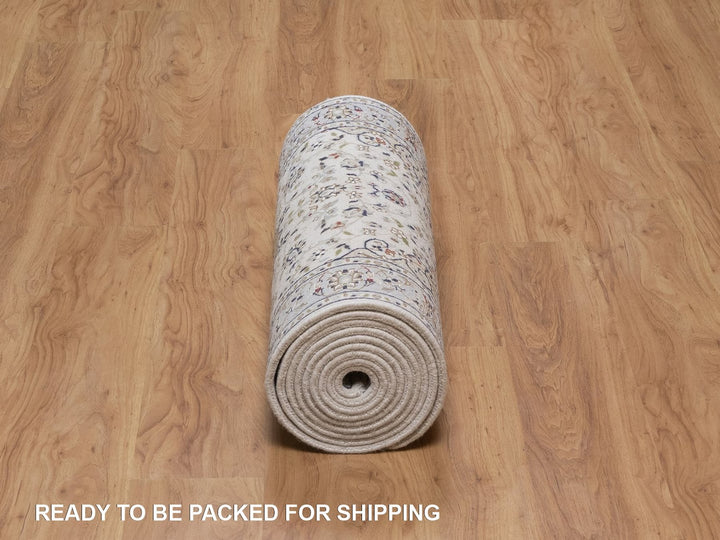 2'9" x 14'5" New Hand Knotted Ivory Wool & Silk Runner Oriental Rug - MOA10292488