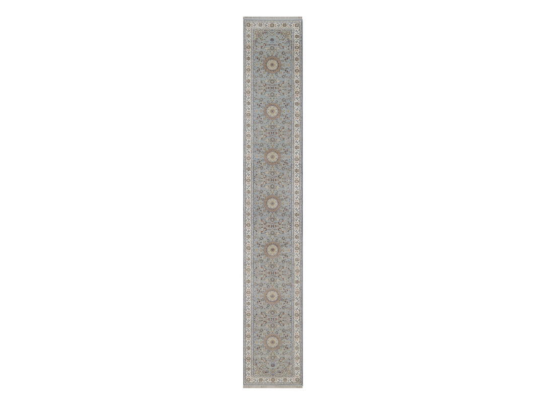 2'7" x 16'2" New Hand Knotted Blue Wool & Silk Runner Oriental Rug - MOA10292489